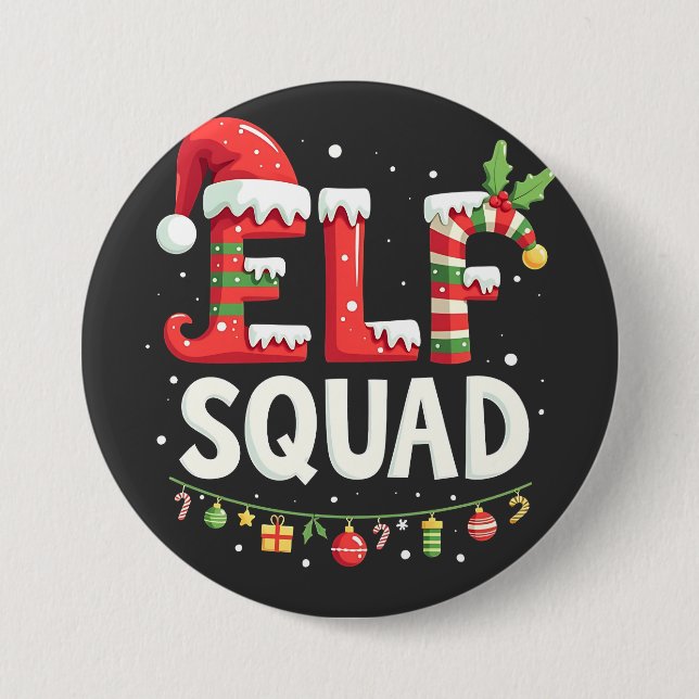 Elf Squad Funny Matching Christmas Outfit  Button (Front)