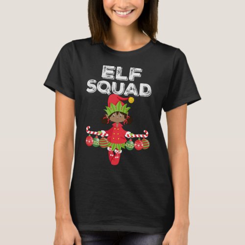 Elf Squad Girl African American Kids Cute Matching T_Shirt