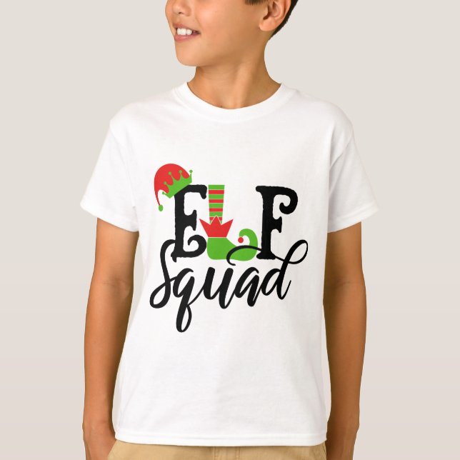 Elf Squad Modern Typography Christmas Holidays T-Shirt (Front)