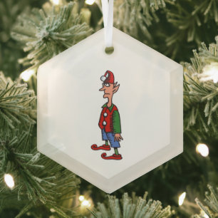 Elf Standing At Attention hexagon glass ornament