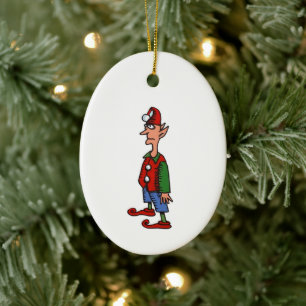 Elf Standing At Attention oval ceramic ornament