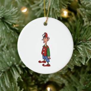 Elf Standing At Attention round ceramic ornament