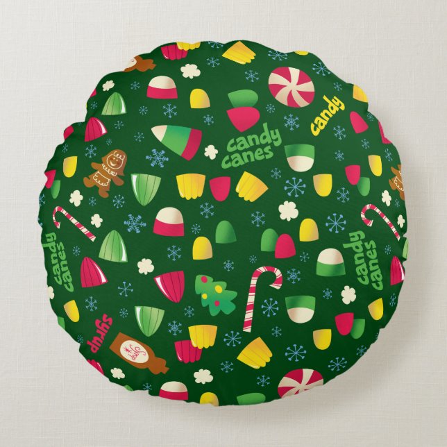 Elf the Movie Candy Pattern Round Pillow (Front)