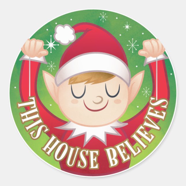 Elf This House Believes Christmas Envelope Classic Round Sticker (Front)