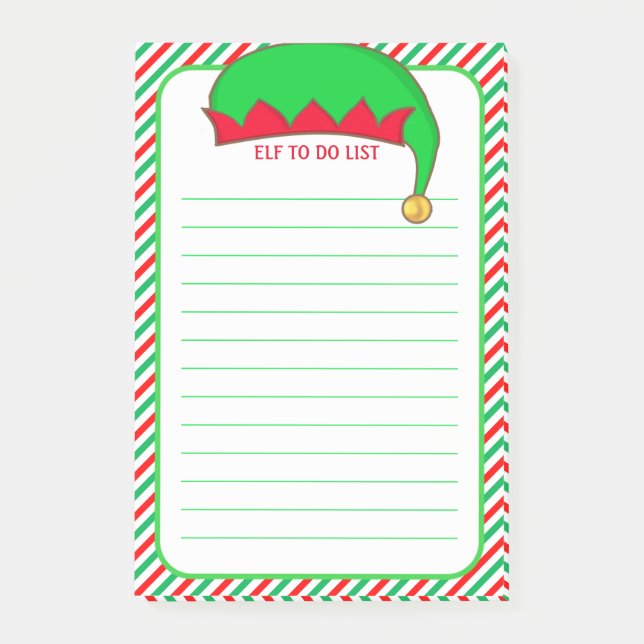 Elf To Do List & Green, Red & White Frame Post-it Notes (Front)