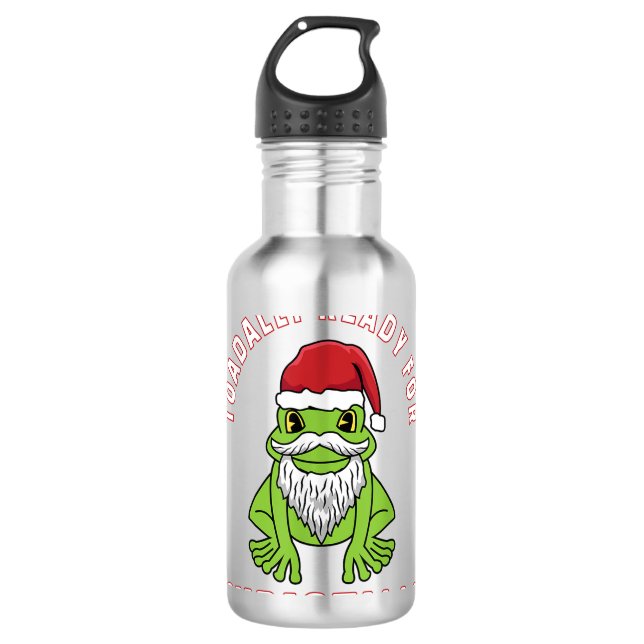 Elf Toad Frog Pun Toadally Ready for Christmas Stainless Steel Water Bottle (Front)