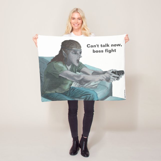 Elf Video Gamer Boss Fight Fantasy Art Blanket (In Situ)