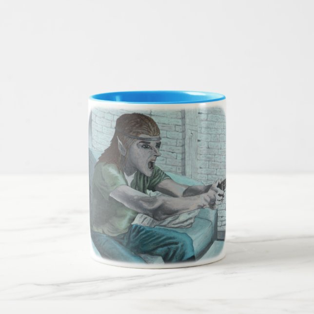 Elf Video Gamer Boss Fight Fantasy Art Coffee Mug (Center)