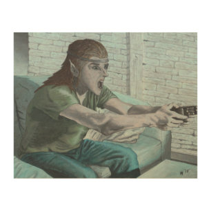 Elf Video Gamer Game Player Fantasy Art Wood Print