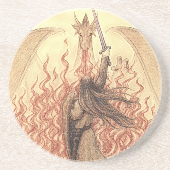 Elf vs Dragon Sandstone Coaster (Front)