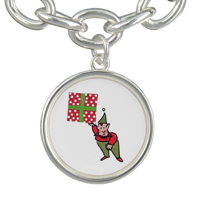 Elf w Polka Dot Gift white silver charm bracelet (Design)