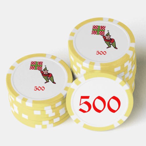 Elf w Polka Dot Gift yellow 500 striped poker chip