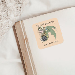 Elf Warrior Dragon Fantasy Magical Bookplate
