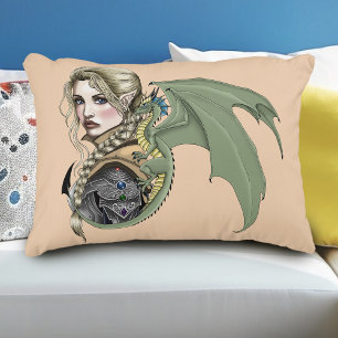Elf Warrior Dragon Fantasy Magical Medieval Peach Accent Pillow