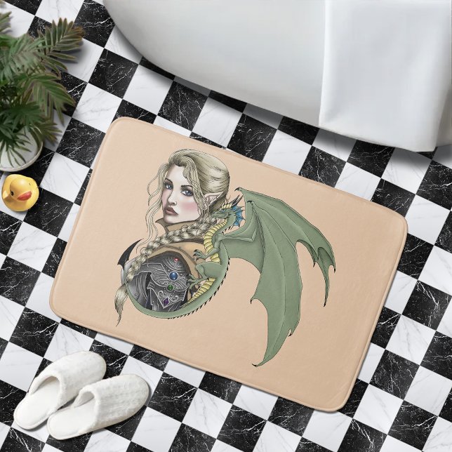 Elf Warrior Dragon Fantasy Magical Medieval Peach Bath Mat (Creator Uploaded)