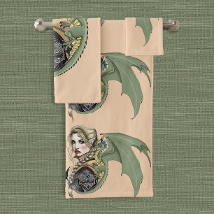 Elf Warrior Dragon Fantasy Magical Medieval Peach Bath Towel Set