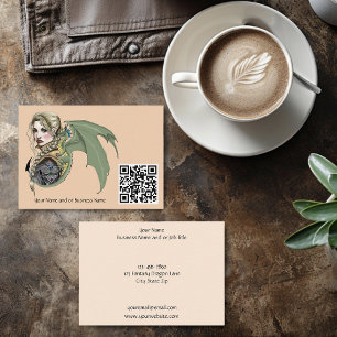 Elf Warrior Dragon Fantasy Magical Medieval Peach Business Card