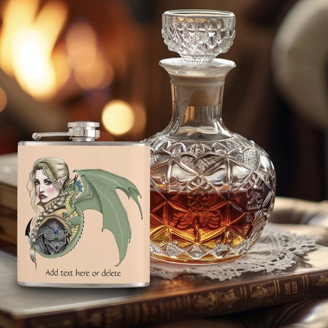 Elf Warrior Dragon Fantasy Magical Medieval Peach Flask (Creator Uploaded)