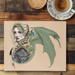 Elf Warrior Dragon Fantasy Magical Medieval Peach Jigsaw Puzzle