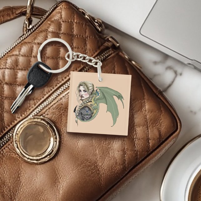 Elf Warrior Dragon Fantasy Magical Medieval Peach Keychain (Creator Uploaded)