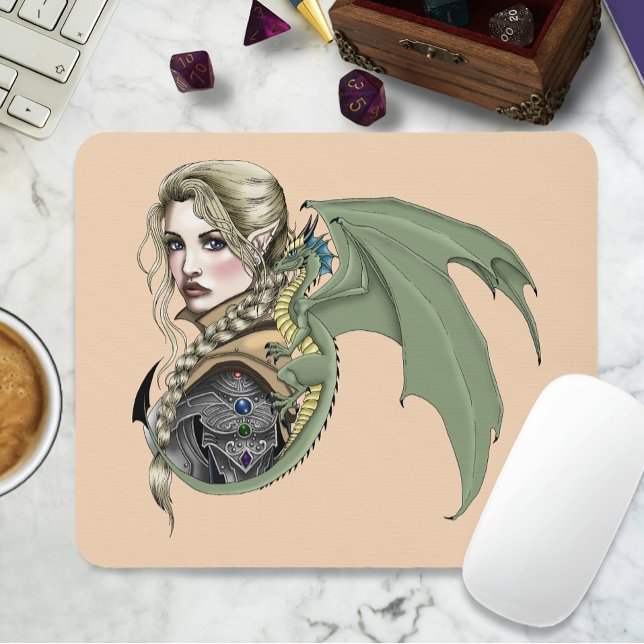Elf Warrior Dragon Fantasy Magical Medieval Peach Mouse Pad (Creator Uploaded)