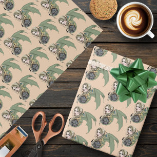 Elf Warrior Dragon Fantasy Magical Medieval Peach Wrapping Paper