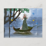 Elf &amp; White Cat Riding On A Leaf Fantasy Postcards at Zazzle
