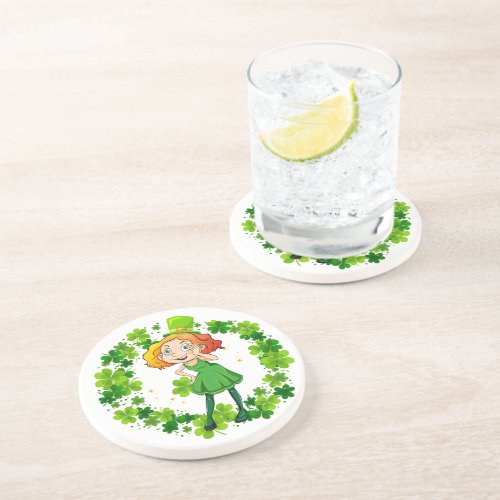 Elf with a harp StPatrick s Day  Coaster