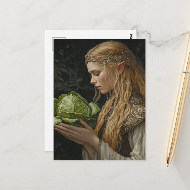 Elf With a Head of Lettuce Postcard (Front/Back In Situ)