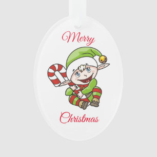 Elf With Candy Cane Ornament