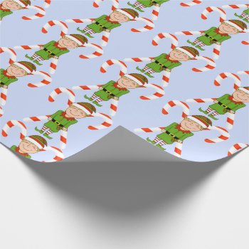 Elf With Candy Cane Wrapping Paper by Shenanigins at Zazzle