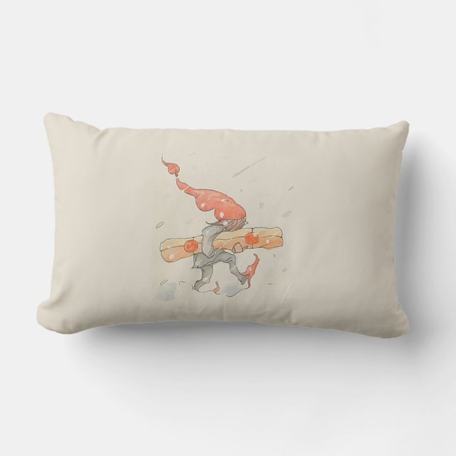 Elf with Christmas present, old illustration Lumbar Pillow (Front)