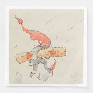 Elf with Christmas present, old illustration Paper Dinner Napkins