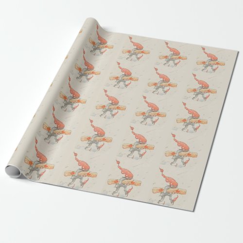 Elf with Christmas present old illustration Wrapping Paper
