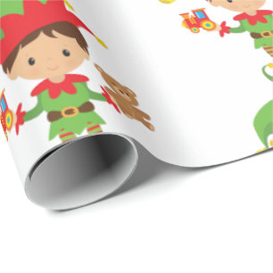 Elf With Gifts and White Background Wrapping Pape Paper