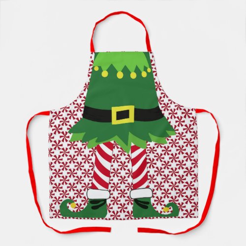 Elf With Peppermint Candy Christmas  Apron