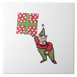 Elf With Polk Dot Gift white large ceramic tile