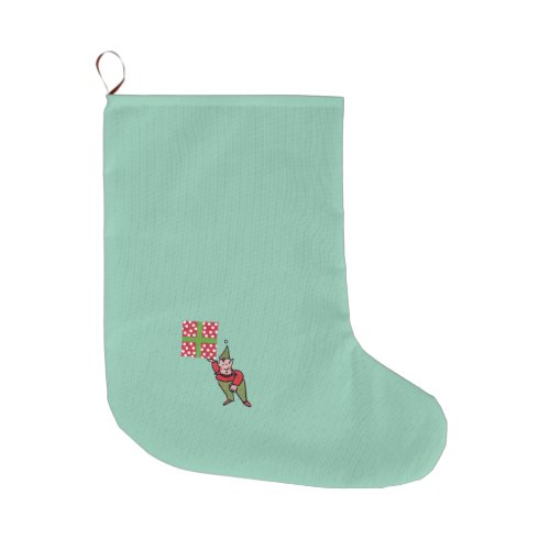 Elf With Polka Dot Gift Christmas stocking large