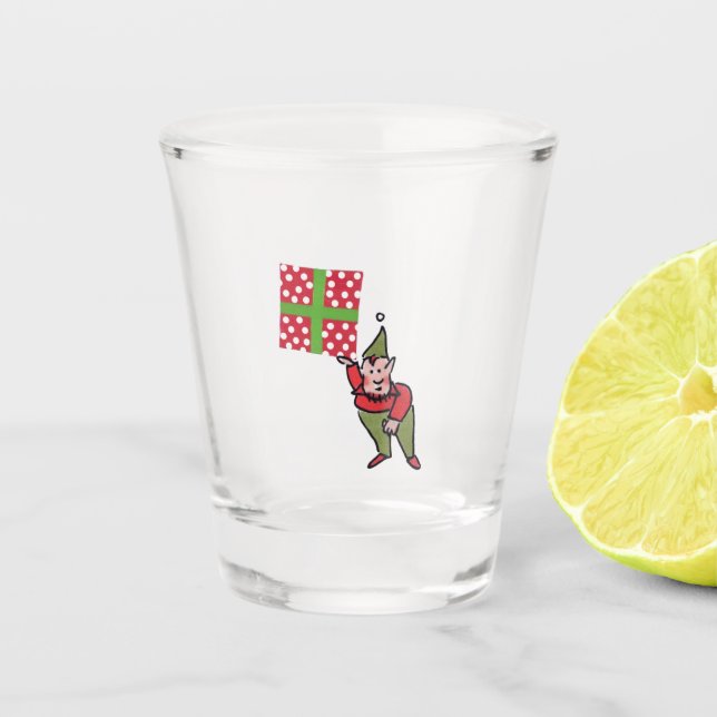 Elf With Polka Dot Gift clear shot glass (Front)