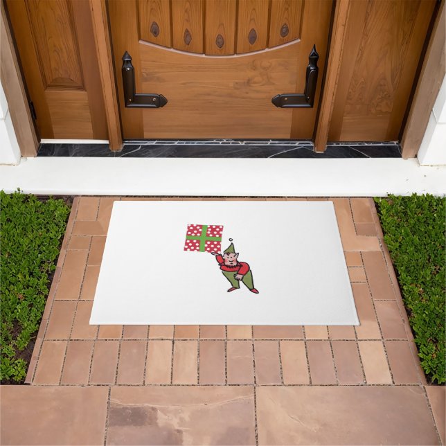 Elf With Polka Dot Gift doormat (Outdoor)