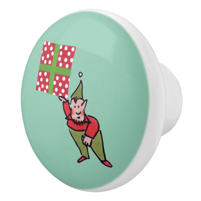 Elf With Polka Dot Gift green ceramic knob (Right)