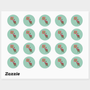 Elf with Polka Dot Gift green round small stickers