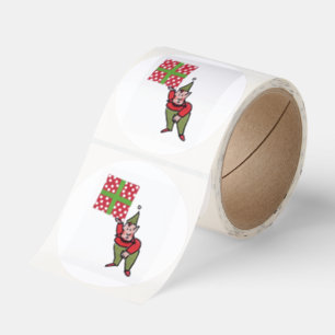 Elf With Polka Dot Gift large round stickers roll