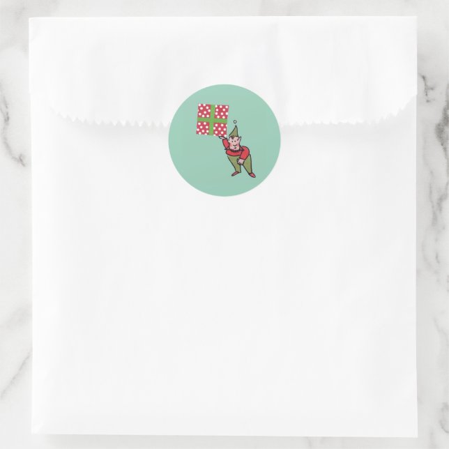 Elf with Polka Dot Gift round stickers (Bag)