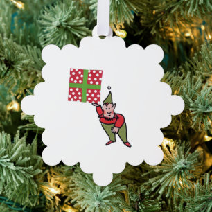 Elf With Polka Dot Gift snowflake paper ornament Card
