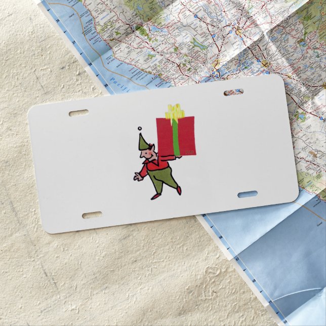 Elf With Red Box aluminum car license plate (In Situ)