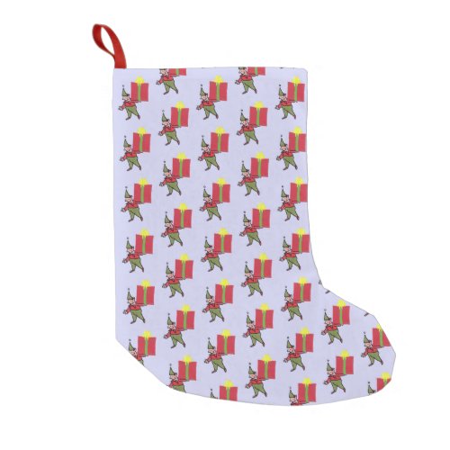 Elf With Red Box Christmas stocking small