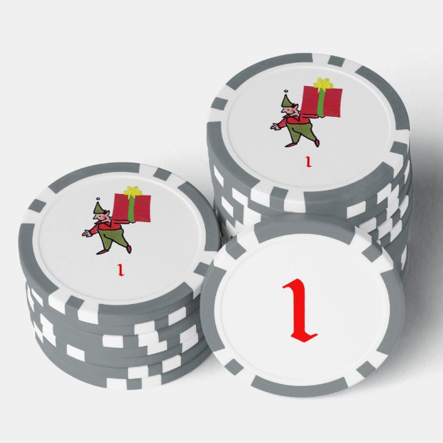 Elf With Red Box gray 1 striped poker chip (Stack)
