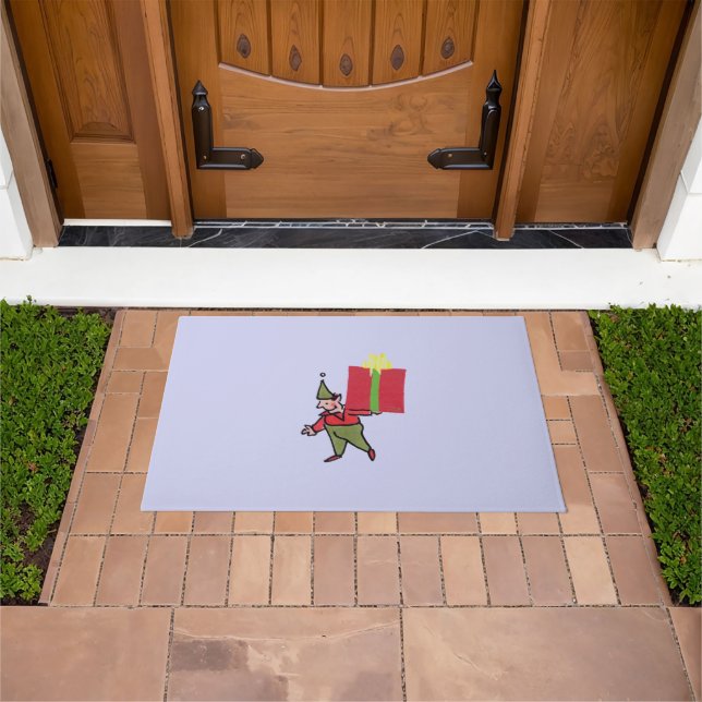 Elf With Red Box purple doormat (Outdoor)