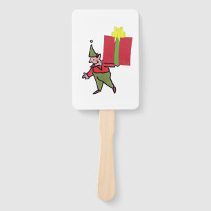 Elf With Red Box rectangle hand fans